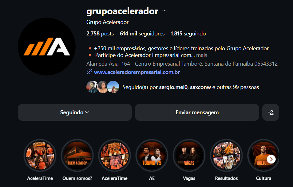 Instagram do Grupo Acelerador